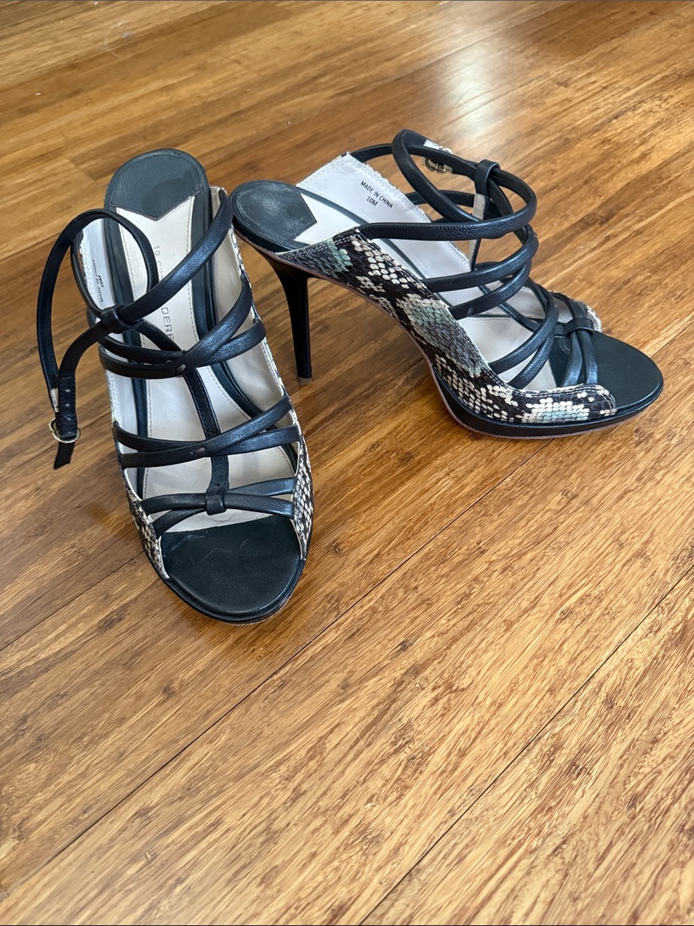 10 Crosby Derek Lam Brown Strappy Heels with Snakeskin Detail